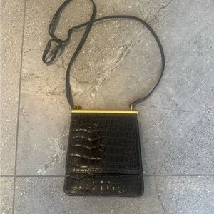 Vintage High fashion Dark Brown Crocodile-Embossed Crossbody Bag